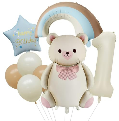Ovanda Bär Luftballon 1. Geburtstag Junge, Geburtstagsdeko 1 Jahr Junge Mädchen,Folienballon, Helium Ballon Bär für Babyparty Deko,Kindergeburtstag Deko,Bären Deko Geburtstag 1 Jahr Junges