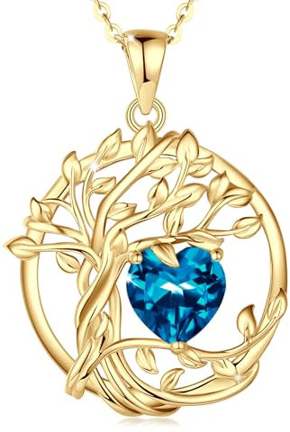 FANCIME Collier Pendentif Arbre de Vie Femme, Pendentif Arbre Plaqué Or 14K avec Pierres de Topaze, Bijou Cadeau Anniversaire pour Elle, Longueur de Chaîne : 40+5 cm