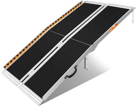 FACHNUO 5FT Portable Wheelchair Ramp with Support Legs, for Doorways/Steps | 363kg Capacity, Aluminum, Non-Slip, with Handle, Foldable, Easy to Store and Carry, for Mobility Scooter, 6–18 Step Heights