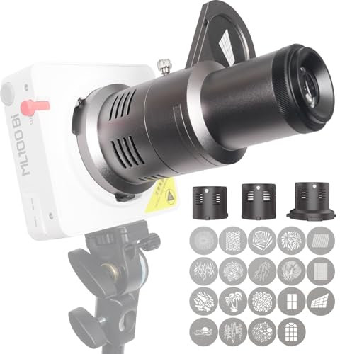 DF DIGITALFOTO Mini projecteur de snoot optique avec support Godox/Smallrig/Ulanzi, 19 Gobos Φ42 mm, cadre magnétique, compatible avec Godox ML100Bi/ML60IIBi, Smallrig RC60