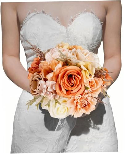 Colore Champagne Bouquet da damigella d'onore in seta artificiale, bouquet per matrimoni per la sposa, decorazione della chiesa rustica di autunno, a toss
