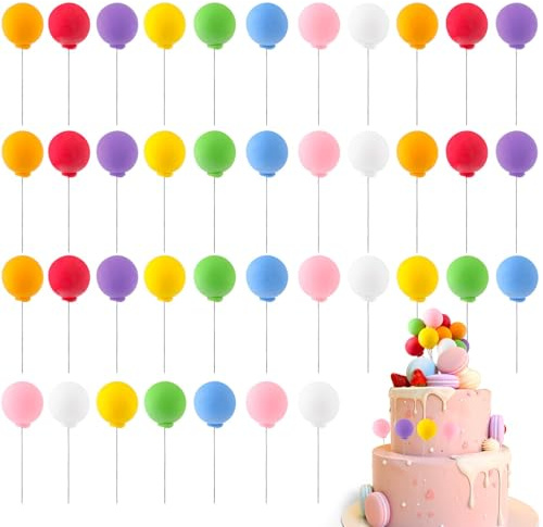 40 Stück Tortendeko Kugeln Cake Topper, Bunte Mini Ballons DIY Cupcake Einsatz für Geburtstag Hochzeit Babyparty Jahrestag Kuchen Deko