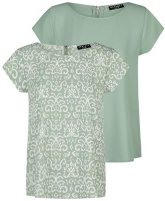 DENIMFY Tshirt Damen Set DFAda Regular Fit 2er Pack Rundhals Kurzarm Top | Sommer Reißverschluss Basic Muster Einfarbig Schwarz Rose Grün Navy S M L XL XXL
