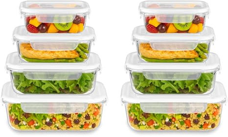 Innoteck 4pc Glass Storage Container Set with Snap Lock Lids - Watertight & Airtight Lids - Heat & Cold Resistant Glass - Microwave, Oven, Freeze & Dishwasher Safe - for Meal Prep & Baking, Pack of 2
