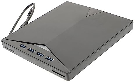 NUOBESTY Lecteur DVD Externe USB Ultra-Fin Et Léger Graveur CD DVD Portable Multifuntion pour Ordinateur Portable avec Lecteur Carte Mémoire Et Fonction Recharge Mobile
