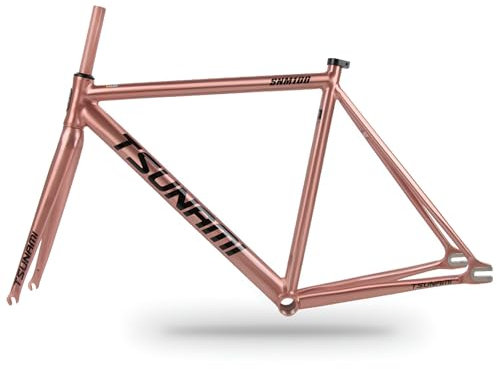 DHNCBGFZ 49CM 52CM 55CM 58CM Fixed Gear Fahrrad Rahmen 700C Aluminium Rahmen Und Gabel 4 Größen C Bremse Fahrradrahmen Schnellspanner Rahmen(Rose Gold,52CM)