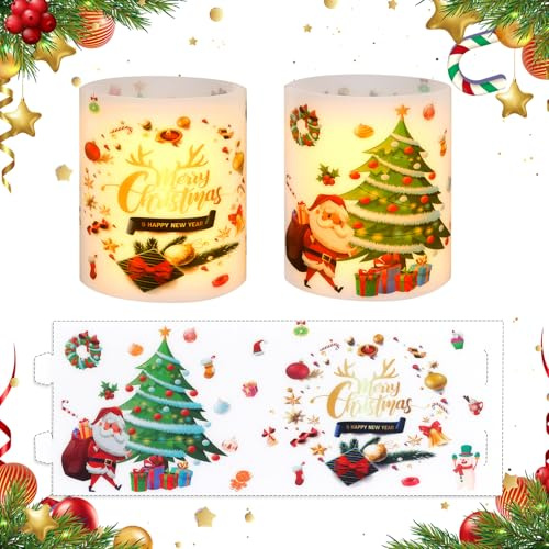 Figarge 12 Windlicht Tischdeko Weihnachten Deko Tisch, Frohe Weihnachten Deko Set, Teelichter Lichthülle Tischdeko für Teelichter/Kerzen, Grün & Gold