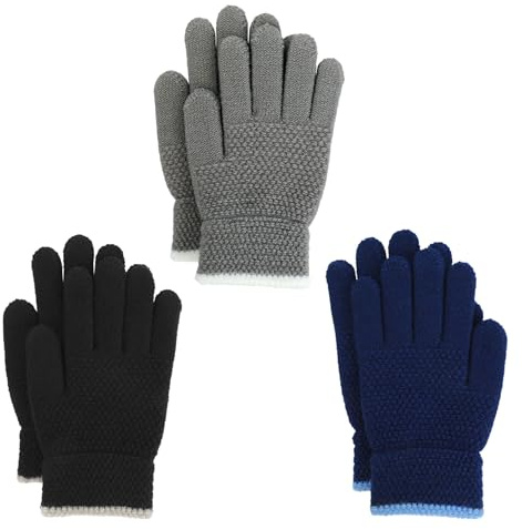 TAGVO 3 Paar Warmer Winter Strickhandschuhe Kinder, Weiche Vollfinger Gestrickte Handschuhe Elastische Magische Handschuhe, Jahre Zauberhandschuhemit Fleece Gefütterte für 6-10 Jungen und Mädchen
