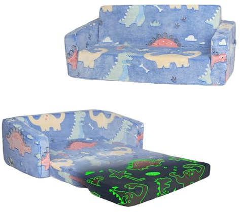 Ausklappbar Kindersofa 2-in-1 Weiche Kinder Extra Groß im Dunkeln Leuchtet | Relaxsessel Ausklappbar im Dunkeln Leuchtet Kindersessel für Mädchen Jungen zum Spielen Lesen Geburtstagsgeschenk