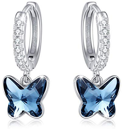 REDSUN S925 Orecchini a cerchio in argento sterling a forma di farfalla per ragazze, orecchini a goccia blu/rosa/viola con cristalli/opale e zirconia, gioielli a forma di farfalla per donne e bambini