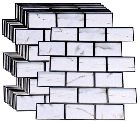 3D Wall Panels Peel and Self Adhesive, White Brick Waterproof, PVC Retro Panels, for Living Room Bedroom Kitchen (11.8x11.8 inchx10pcs)