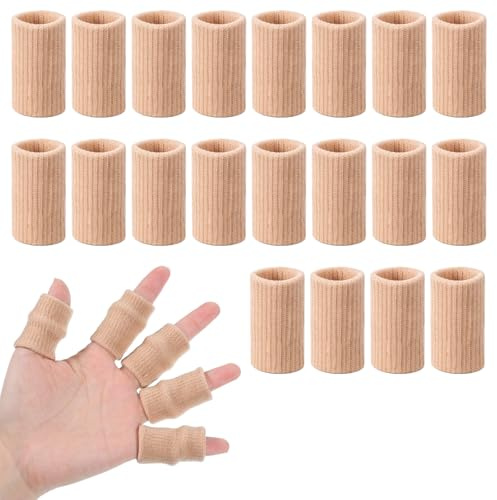 TIESOME 20 Pcs Finger Sleeves for Arthritis, Skin Tone | Elastic Finger Compression Sleeves Thumb Splint Support, Breathable Pain Relief Protector for Tendon, Joint and Arthritis