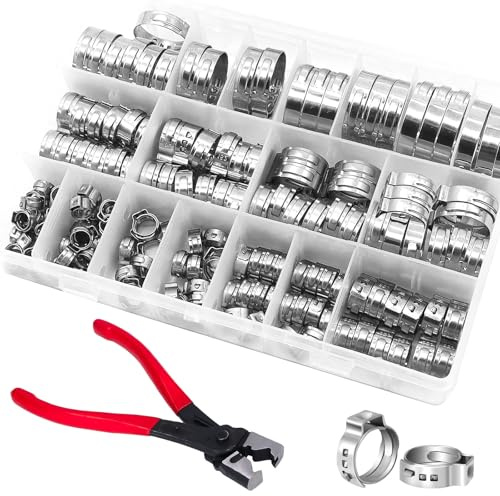 170 Pezzi Set di Fascette Stringitubo in Acciaio Inox, 14 Misure (5,3-33,1 mm), include Pinza per Fascette e Fascette Stringitubo, per uso Automobilistico, Domestico, Industriale (Argento)