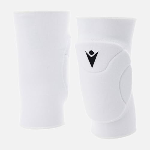 Macron Sage Evo Ginocchiere Volley Professionali – Coppia Unisex con Imbottitura Antiurto ad Alta Densità – Protezione Ginocchia per Pallavolo Indoor Allenamento e Gara Bianco (M)