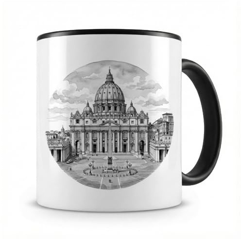 Samunshi® Tasse Petersdom aus Vatikanstadt Rom Tasse für Fans von Sehenswürdigkeiten Teetasse oder Kaffetasse schwarz 300ml