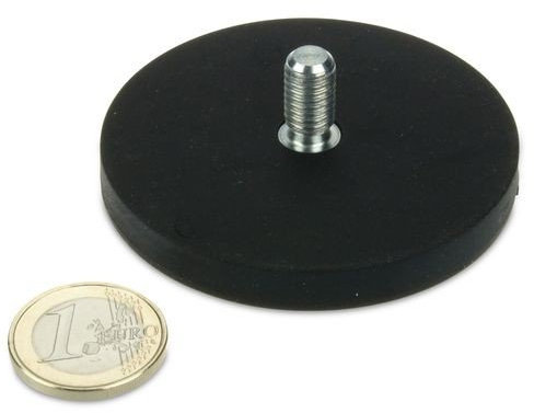 Starkes Magnetsystem Neodym Ø 66 mm gummiert mit Gewinde M8x15 (magnets4you) - hält 25 kg,Gewindezapfen, Außengewinde, starker Halt durch Neodym-Magnete, anschrauben