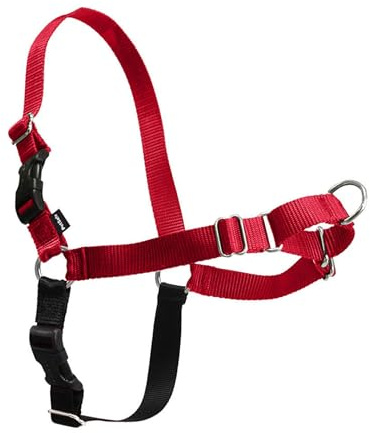 PetSafe Easy Walk No-Pull Hundsele, den ultimata selen som förhindrar att husdjur drar i kopplet på promenader, ta kontroll och lär hunden bättre vanor, storlek S/M, röd/svart