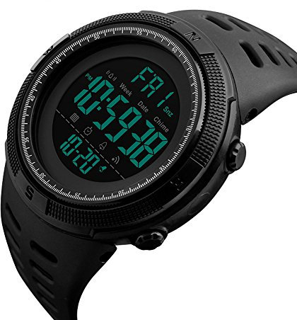 SKMEI Herren Outdoor-Sportuhr, 50 m, wasserabweisend, Multifunktions-EL-Hintergrundbeleuchtung, digitale Armbanduhr, PU-Armband