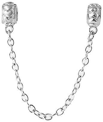 Herz-Charm-Kette, 925er-Sterlingsilber, Sicherheits-Clip, Stopper, Charm-Anhänger, Abstandshalter, Charm, Jahrestag, Geburtstag, Charm für Pandora-Charm-Armband (Silber)
