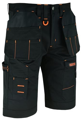 WrightFits Men Holster Work Shorts - Heavy Duty Safety Combat Cargo Summer Shorts - Multi Pockets - Triple Stitched - Durable Workwear Black 38 W