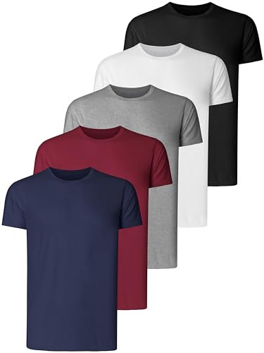 Teesmen Mens Plain T-Shirts 5 Pack Short Sleeve Crew Neck Sport Tees Cotton Workwear Boys Undershirts Gym Running Workout Tshirts for Men (XXXL)