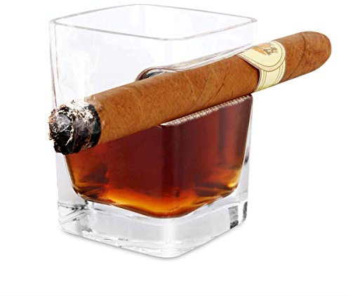 iPawde Whisky Cigar Glass, Double verre à l'ancienne avec repose-cigare intégré, convient au whisky, scotch, bière, vin (Carré)