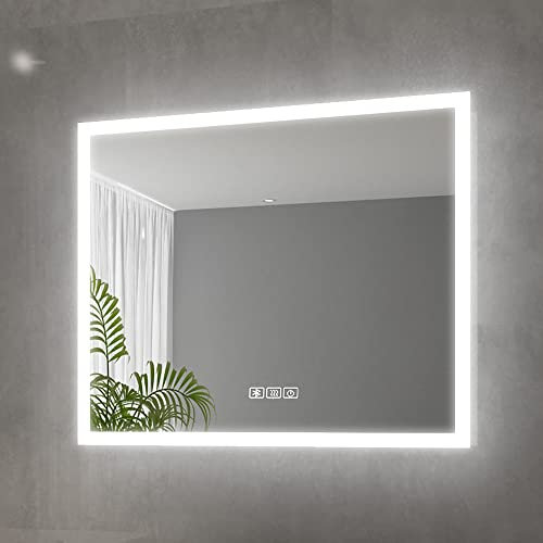 ELEGANT LED Bad Speigel mit Bluetooth Lautsprecher 60 x 50 cm Kaltweiß/Neutralweiß/Warmweiß Touchschalter LED Badezimmer Lichtspiegel