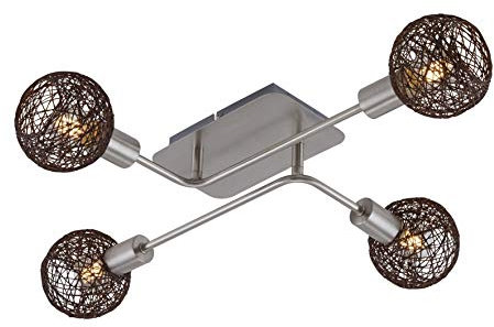 Briloner Leuchten - Deckenleuchte, Deckenlampe, Spotleuchte 4-flammig, dunkelbraunes Holzfaser-Papier, 4x E14, max. 5,5 Watt