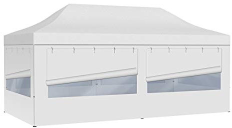 Vispronet Profi Faltpavillon Basic - 3x6 m in Weiß - 4 Vollwände mit Panoramafenster - Scherengittersystem - Farbe & Größe wählbar