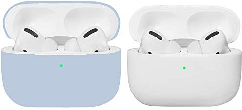 Airpods Pro Hülle, ultra-dünnes, weiches, silbernes Silikon, stoßfestes, rutschfestes Schutzzubehör Abdecketui für Apple Airpods 3-Ladekoffer - Hellblau / Weiß