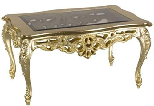Casa Padrino Luxus Barock Couchtisch Gold 84 x 44 x H. 57 cm - Prunkvoller Wohnzimmertisch mit Glasplatte - Barock Wohnzimmer Möbel - Luxus Qualität - Made in Italy