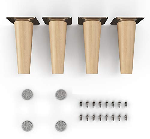 sossai® Holz-Möbelfüße - Clif Round | Öl-Finish | Höhe: 12 cm | HMF1 | rund, konisch (gerade Ausführung) | Material: Massivholz (Buche) | für Stühle, Tische, Schränke etc.