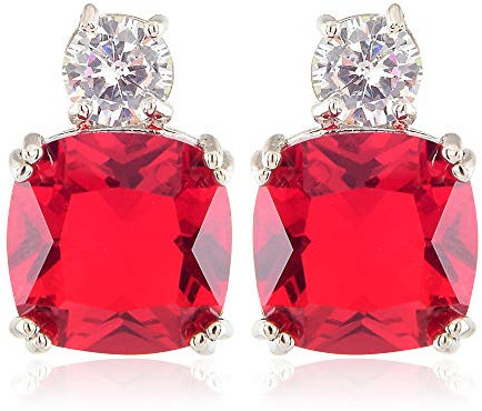 [KLASSISCH] Gestochen Ohrstecker Ohrringe mit Kissenschliff Edelstein Zirkonia CZ [Rot Rubin] in 18K Weiß Gold Vergoldet, Einfache Moderne Eleganz
