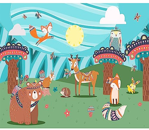 murando - Vlies Fototapete Kinderzimmer 350x256cm- Foto Tapete Schlafzimmer Wohnzimmer Vliestapete XXL Wandtapete Motivtapeten Bildtapete 3d Effekt Wand Dekoration - Wald Tiere Bär Waldtiere Rogen