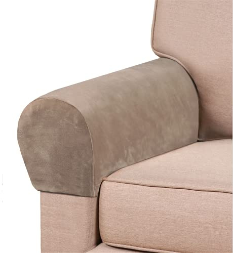 GAMUKAI Stretch Armrest Covers Velvet Arm Covers for Chairs Couch Sofa Armchair Slipcovers for Recliner Sofa 2pcs (Taupe)