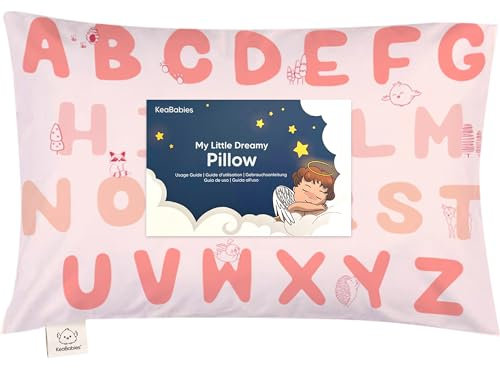 Kopfkissen Kleinkind mit Kissenbezug - Weich Bio Baumwolle Kissen Kinder zum Schlafen - Waschbar Kleinkind Kopfkissen - Kinderkopfkissen für Kleinkinder - Kinderkissen (KeaABC Sakura)