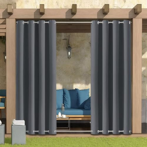 Outdoor Vorhang Wetterfest Wasserdicht mit ösen,Outdoorvorhänge Gardinen für draußen Balkon terrasse Pavillon Aussen Outdoorvorhang Sonnenschutz Vorhänge Garten,Dunkelgrau,2 Stück|132x213cm(BxH)
