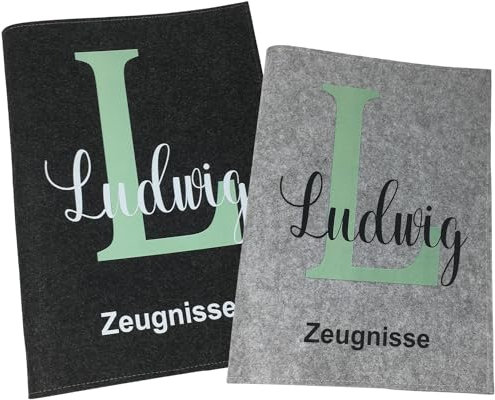 Zeugnismappe mit Namen - Mädchen und Jungen - Personalisiert Filz A4 Buchstabe Mint - Dokumenten Urkunden Mappe Kinder - Hefter Zeugnisse - Sichtbuch