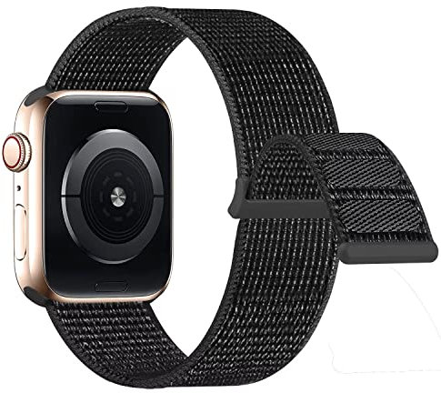 Lobnhot Nylon Cinturino Compatibile con Cinturino Apple Watch 44mm 42mm 45mm 46mm, Cinturino Sport Regolabile Compatibile per iWatch Serie 10 9 8 7 SE 6 5 4 3 2 1, Riflettore Nero