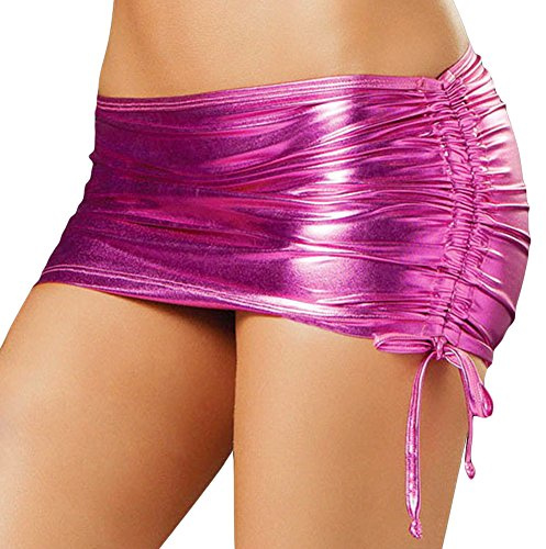 Odizli Damen Sexy Wetlook Lack Bodycon Minirock Kurz Metallic Glitzer Lederrock Clubwear