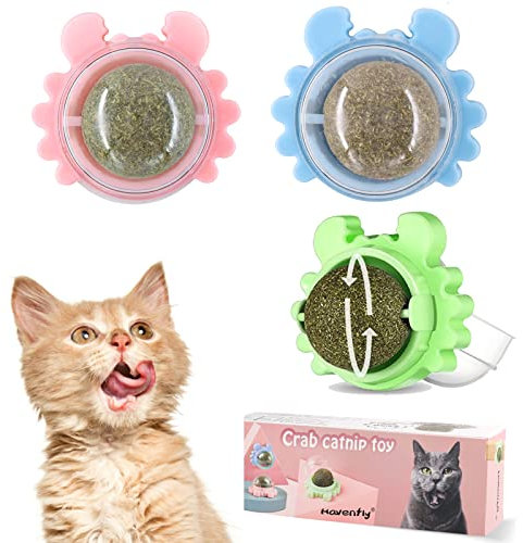 Havenfly 3 Boules d'herbe à Chat, Collations Murales Rotatives à 360 ° pour Chats, Jouets Comestibles pour Chats, Catnip Balls, Utilisés pour Chats se Nettoient Les Dents et Attirent Les Chats