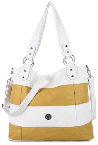 Angel Kiss Hobo Geldbörsen für Damen, mehrfarbig, gestreift, Gittermuster, Umhängetasche, Handtasche, 243weiß/gelb
