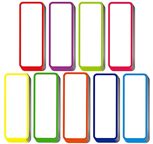 54pcs Magnetic Dry Erase Labels, Reusable Name Tags Magnets for Students Classroom, 9 Color Magnetic Name Plate for Whiteboard Refrigerator Shelving School Bus 3.2x1.2 Each-Color Border