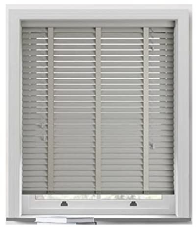 Aprica Venetian Faux Wood PVC Window Blinds with Wooden Grain Finish – Colour Light Grey with Tape Joins and 50mm Depth Slats - Trimmable (45cm Width x 120cm Drop)