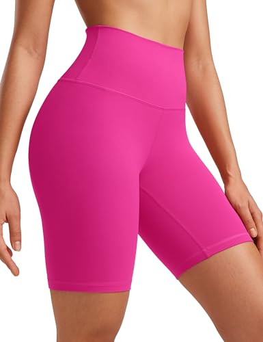 CRZ YOGA Womens Butterluxe 8'' Yoga Shorts - High Waisted Workout Gym Leggings Running Spandex Biker Shorts Hibiscus Purple 14