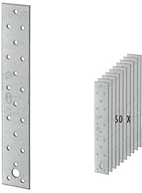 50 x siwitec Flachverbinder 340 x 40 mm sendzimir verzinkt, Materialstärke 2,0 mm, CE-Kennzeichnung, witterungsbeständige Lochplatte Holzverbinder, Lochblech Montageplatte, Flachstahl verzinkt