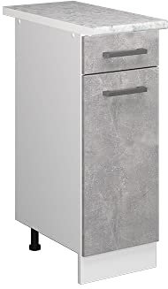 Vicco Apothekerschrank R-Line, Medizinschrank für die Küche, Beton/Weiß, 30 cm, AP Marmor