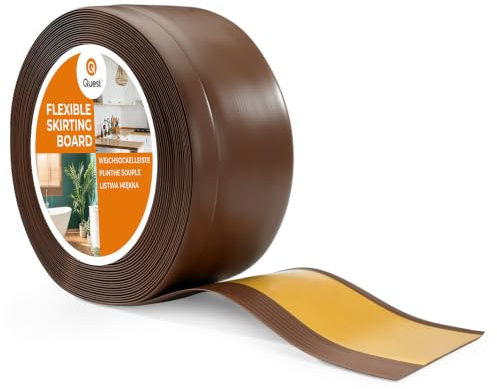 Quest Weichsockelleiste PVC 100x25 mm selbstklebend - Braun, 5 m | Flexible Knickleiste & Abschlussleiste, dichtet Wand-Boden-Fugen ab, wasserdicht & UV-beständig, für Bad, Küche & Wohnraum