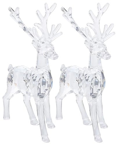 Sewroro 2 Stücke Weihnachten Rentier Ornamente Acryl Rentier Hirsch Figur Glas Sammlung Ornament Statue Tier Sammelstück Stehend Weihnachten Tischdekoration Dekoration
