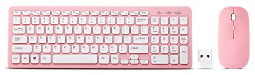 Wireless Keyboard and Mouse Combo, Compact Quiet Wireless Keyboard and Mouse Set 2.4G Ultra-Thin Sleek Design for Windows, Computer, Desktop, PC, Notebook, Laptop (Pink)